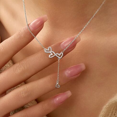 925 Sterling Silver Cubic Zirconia Triple Heart Charm Necklace for Women Cute Dainty Infinity Love Pendant Necklaces Chains Delicate Minimalist Fashion Jewelry to Daughter Mother Christmas Wedding Jewelry Gift in Saudi Arabia