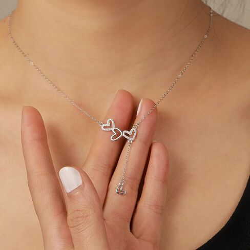 925 Sterling Silver Cubic Zirconia Triple Heart Charm Necklace for Women Cute Dainty Infinity Love Pendant Necklaces Chains Delicate Minimalist Fashion Jewelry to Daughter Mother Christmas Wedding Jewelry Gift in Saudi Arabia