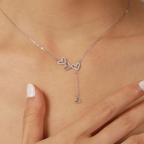 925 Sterling Silver Cubic Zirconia Triple Heart Charm Necklace for Women Cute Dainty Infinity Love Pendant Necklaces Chains Delicate Minimalist Fashion Jewelry to Daughter Mother Christmas Wedding Jewelry Gift in Saudi Arabia