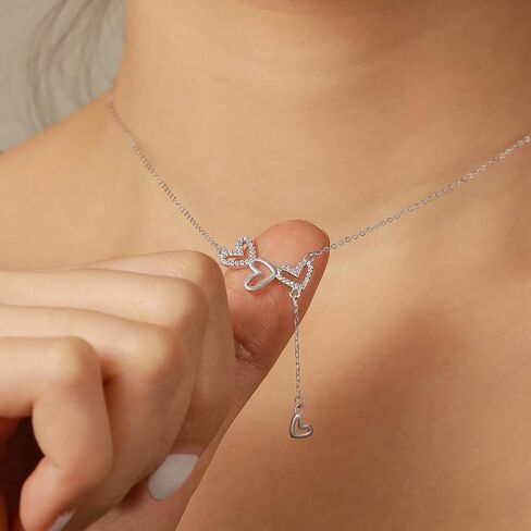 925 Sterling Silver Cubic Zirconia Triple Heart Charm Necklace for Women Cute Dainty Infinity Love Pendant Necklaces Chains Delicate Minimalist Fashion Jewelry to Daughter Mother Christmas Wedding Jewelry Gift in Saudi Arabia