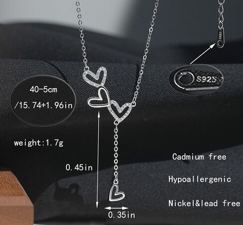 925 Sterling Silver Cubic Zirconia Triple Heart Charm Necklace for Women Cute Dainty Infinity Love Pendant Necklaces Chains Delicate Minimalist Fashion Jewelry to Daughter Mother Christmas Wedding Jewelry Gift in Saudi Arabia
