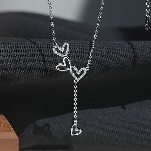 925 Sterling Silver Cubic Zirconia Triple Heart Charm Necklace for Women Cute Dainty Infinity Love Pendant Necklaces Chains Delicate Minimalist Fashion Jewelry to Daughter Mother Christmas Wedding Jewelry Gift in Saudi Arabia