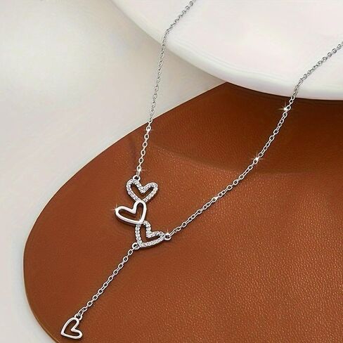 925 Sterling Silver Cubic Zirconia Triple Heart Charm Necklace for Women Cute Dainty Infinity Love Pendant Necklaces Chains Delicate Minimalist Fashion Jewelry to Daughter Mother Christmas Wedding Jewelry Gift in Saudi Arabia