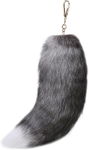 Fluffy Fur Fox Tail Keychain Animal Tail Bag Hanging Charms Plush Handbag Keychain Charm Cosplay Costume Tail for Kids Adult Grey in Saudi Arabia
