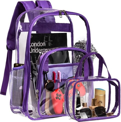 2 Pieces Heavy Duty Clear Backpack, Gray PVC Waterproof Transparent Bag With Cosmetic Bag, See Through Book Bag With Lunch Bag, Stadium Approved, Reinforced Strap, School, Work, Women, Men, Boy, Girl in Saudi Arabia