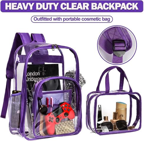 2 Pieces Heavy Duty Clear Backpack, Gray PVC Waterproof Transparent Bag With Cosmetic Bag, See Through Book Bag With Lunch Bag, Stadium Approved, Reinforced Strap, School, Work, Women, Men, Boy, Girl in Saudi Arabia