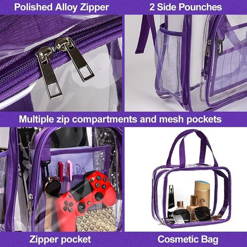 2 Pieces Heavy Duty Clear Backpack, Gray PVC Waterproof Transparent Bag With Cosmetic Bag, See Through Book Bag With Lunch Bag, Stadium Approved, Reinforced Strap, School, Work, Women, Men, Boy, Girl in Saudi Arabia