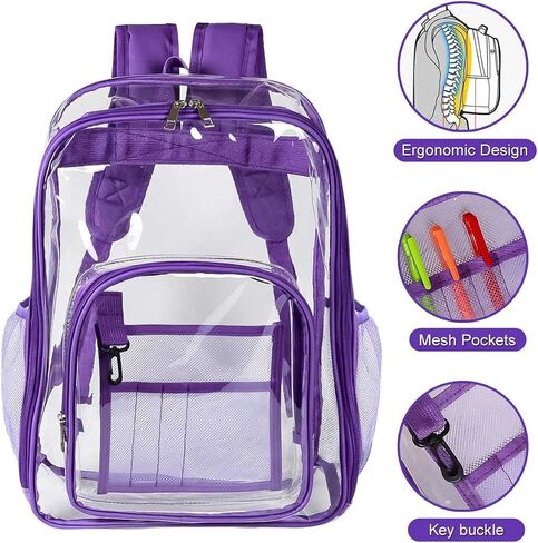 2 Pieces Heavy Duty Clear Backpack, Gray PVC Waterproof Transparent Bag With Cosmetic Bag, See Through Book Bag With Lunch Bag, Stadium Approved, Reinforced Strap, School, Work, Women, Men, Boy, Girl in Saudi Arabia