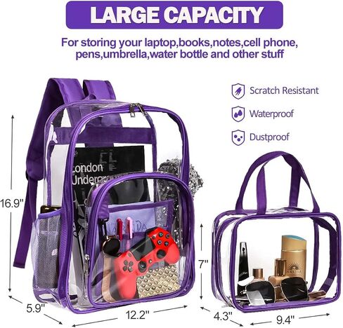 2 Pieces Heavy Duty Clear Backpack, Gray PVC Waterproof Transparent Bag With Cosmetic Bag, See Through Book Bag With Lunch Bag, Stadium Approved, Reinforced Strap, School, Work, Women, Men, Boy, Girl in Saudi Arabia