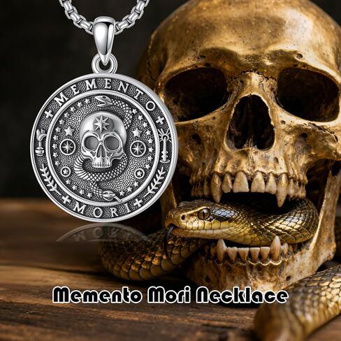 PELOVNY Memento Mori Skull Pendant Necklace 925 Sterling Silver Stoic Reminder Necklace Gothic Skull Jewelry Gifts for Men in Kuwait