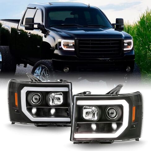 AKKON - For 2007-2014 GMC Sierra 1500 2500 3500 LED Light Tube Chrome Projector Headlight Driver + Passenger in Saudi Arabia