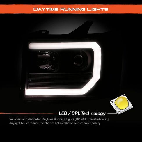 AKKON - For 2007-2014 GMC Sierra 1500 2500 3500 LED Light Tube Chrome Projector Headlight Driver + Passenger in Saudi Arabia