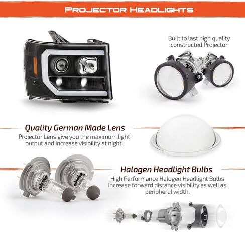 AKKON - For 2007-2014 GMC Sierra 1500 2500 3500 LED Light Tube Chrome Projector Headlight Driver + Passenger in Saudi Arabia