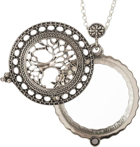 Artisan Owl Tree of Life 4x Magnifier Magnifying Glass Sliding Top Pendant Necklace (Silver Tone) in Saudi Arabia