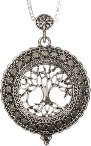 Artisan Owl Tree of Life 4x Magnifier Magnifying Glass Sliding Top Pendant Necklace (Silver Tone) in Saudi Arabia