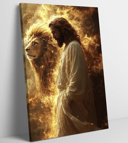 Jesus And Lion Canvas Wall Art Jesus Christian Painting Picture Wall Decor Christ Faith God Judas Inspiring Poster Print Artwork for Church Living Room Study Prayer Room Home Decoration in Saudi Arabia