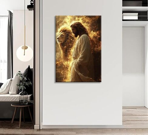 Jesus And Lion Canvas Wall Art Jesus Christian Painting Picture Wall Decor Christ Faith God Judas Inspiring Poster Print Artwork for Church Living Room Study Prayer Room Home Decoration in Saudi Arabia