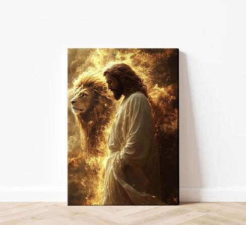 Jesus And Lion Canvas Wall Art Jesus Christian Painting Picture Wall Decor Christ Faith God Judas Inspiring Poster Print Artwork for Church Living Room Study Prayer Room Home Decoration in Saudi Arabia