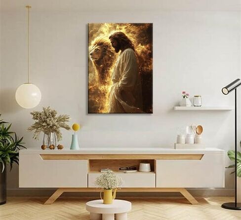 Jesus And Lion Canvas Wall Art Jesus Christian Painting Picture Wall Decor Christ Faith God Judas Inspiring Poster Print Artwork for Church Living Room Study Prayer Room Home Decoration in Saudi Arabia