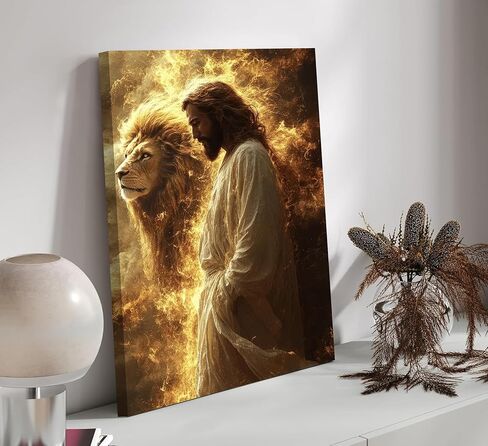 Jesus And Lion Canvas Wall Art Jesus Christian Painting Picture Wall Decor Christ Faith God Judas Inspiring Poster Print Artwork for Church Living Room Study Prayer Room Home Decoration in Saudi Arabia