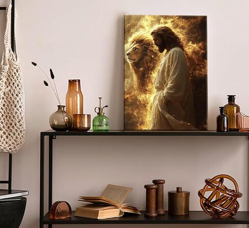 Jesus And Lion Canvas Wall Art Jesus Christian Painting Picture Wall Decor Christ Faith God Judas Inspiring Poster Print Artwork for Church Living Room Study Prayer Room Home Decoration in Saudi Arabia