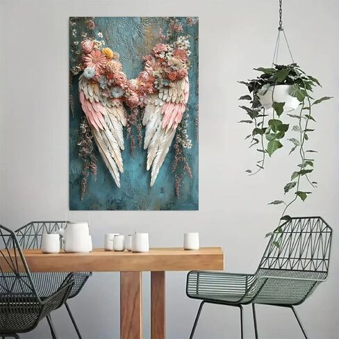 Floral Wings Teal Background Vintage Rustic Canvas Wall Art - 12x18in Unframed Poster- Home & Office Decor for Living Room, Bedroom, Kitchen & Cafe in Saudi Arabia