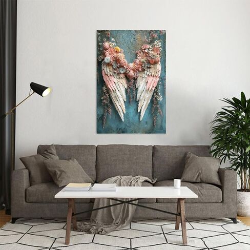 Floral Wings Teal Background Vintage Rustic Canvas Wall Art - 12x18in Unframed Poster- Home & Office Decor for Living Room, Bedroom, Kitchen & Cafe in Saudi Arabia