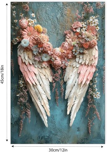 Floral Wings Teal Background Vintage Rustic Canvas Wall Art - 12x18in Unframed Poster- Home & Office Decor for Living Room, Bedroom, Kitchen & Cafe in Saudi Arabia