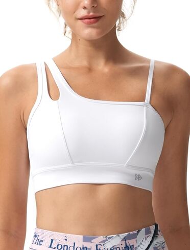 Yvette Womens One Shoulder Sports Bra Asymmetrical Strap Yoga Light Support Padded Wireless Tank Top in Saudi Arabia