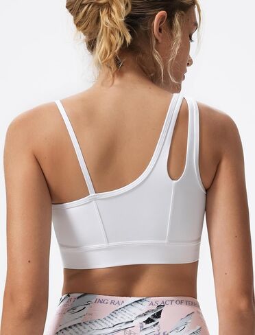 Yvette Womens One Shoulder Sports Bra Asymmetrical Strap Yoga Light Support Padded Wireless Tank Top in Saudi Arabia