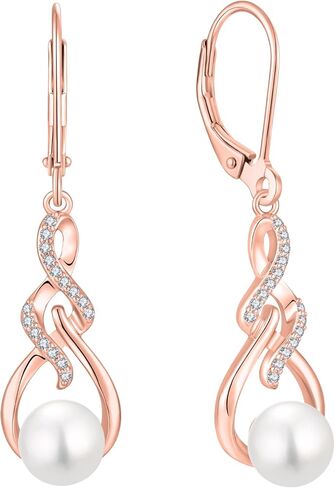 Infinity Pearl Drop Earrings 925 Sterling Silver Dangle Leverback Earrings with 7MM Pearl Jewelry for Women in Kuwait