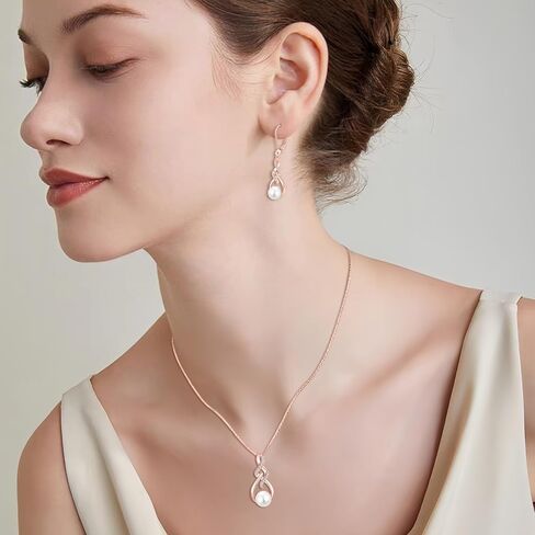 Infinity Pearl Drop Earrings 925 Sterling Silver Dangle Leverback Earrings with 7MM Pearl Jewelry for Women in Kuwait