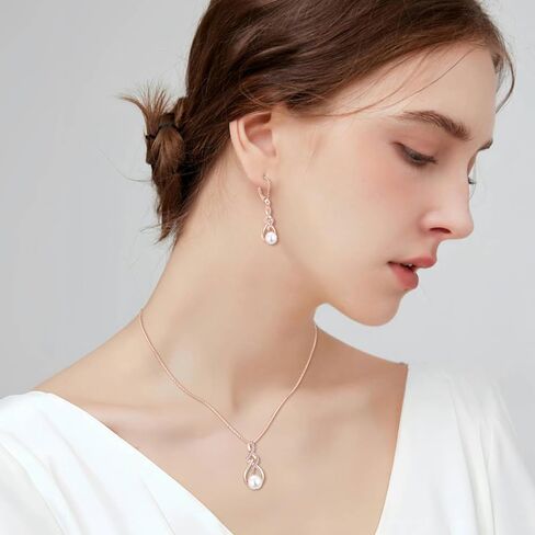 Infinity Pearl Drop Earrings 925 Sterling Silver Dangle Leverback Earrings with 7MM Pearl Jewelry for Women in Kuwait