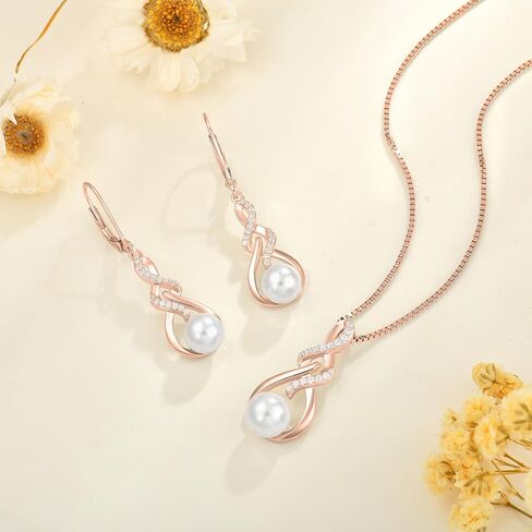 Infinity Pearl Drop Earrings 925 Sterling Silver Dangle Leverback Earrings with 7MM Pearl Jewelry for Women in Kuwait