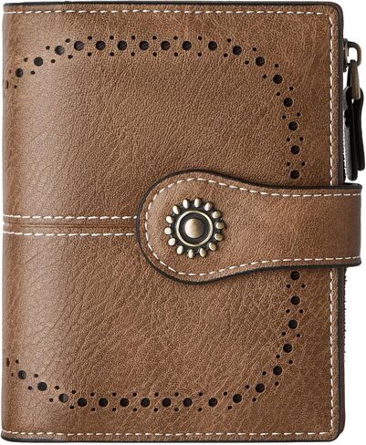 Small Genuine Leather Wallet for Women RFID Blocking Bifold with Zipper Accordion Pocket & ID Window Red (Brown) in Saudi Arabia