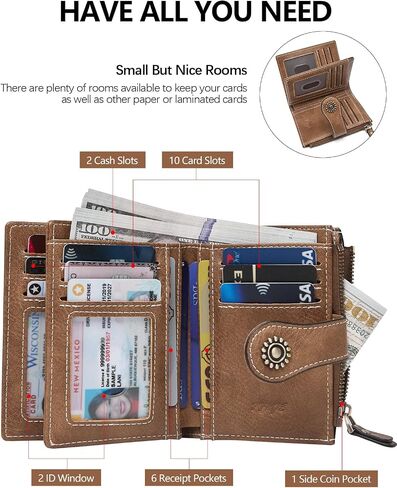 Small Genuine Leather Wallet for Women RFID Blocking Bifold with Zipper Accordion Pocket & ID Window Red (Brown) in Saudi Arabia