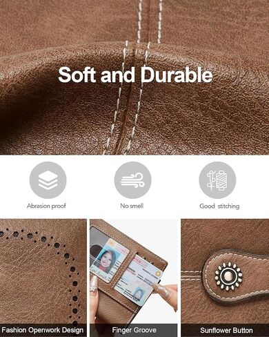 Small Genuine Leather Wallet for Women RFID Blocking Bifold with Zipper Accordion Pocket & ID Window Red (Brown) in Saudi Arabia
