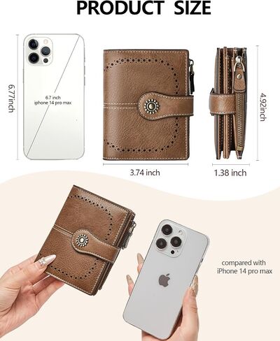 Small Genuine Leather Wallet for Women RFID Blocking Bifold with Zipper Accordion Pocket & ID Window Red (Brown) in Saudi Arabia