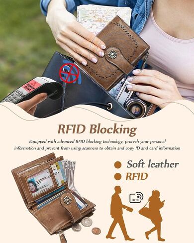 Small Genuine Leather Wallet for Women RFID Blocking Bifold with Zipper Accordion Pocket & ID Window Red (Brown) in Saudi Arabia
