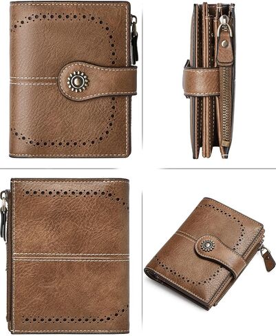 Small Genuine Leather Wallet for Women RFID Blocking Bifold with Zipper Accordion Pocket & ID Window Red (Brown) in Saudi Arabia