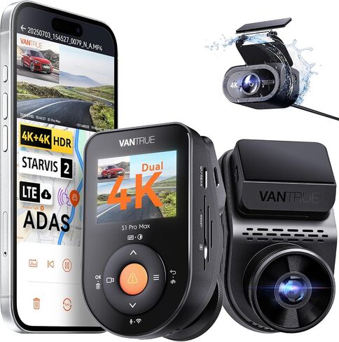 Vantrue S1 Pro Max 4K+4K Dash Cam Front and Rear, Dual Dash Camera with ADAS/BSD, Starvis2 HDR PlatePix™ Night Vision, 5GHz WiFi, GPS, Optional LTE, 24/7 Parking Mode, Voice Control, Support 1TB Max in Kuwait