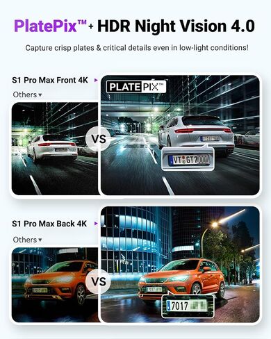 Vantrue S1 Pro Max 4K+4K Dash Cam Front and Rear, Dual Dash Camera with ADAS/BSD, Starvis2 HDR PlatePix™ Night Vision, 5GHz WiFi, GPS, Optional LTE, 24/7 Parking Mode, Voice Control, Support 1TB Max in Kuwait