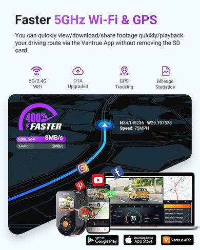 Vantrue S1 Pro Max 4K+4K Dash Cam Front and Rear, Dual Dash Camera with ADAS/BSD, Starvis2 HDR PlatePix™ Night Vision, 5GHz WiFi, GPS, Optional LTE, 24/7 Parking Mode, Voice Control, Support 1TB Max in Kuwait