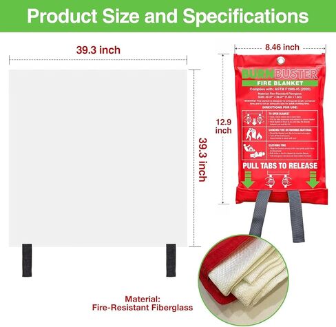 Fire Blanket – ASTM Certified Fire Suppression Blanket for Kitchen, Grill, Campfire & Emergency Use – 40" x 40", No Mess, Easy Deployment in Kuwait