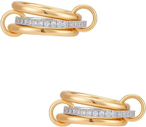 UNICRAFTALE 2Pcs Gold Stackable Rings for Women 3 Rings Set Stainless Steel Cubic Zirconia Finger Rings Multi-Link Connected Rings Metal Dainty Fashion Ring for Lovers Jewelry Gifts in Kuwait