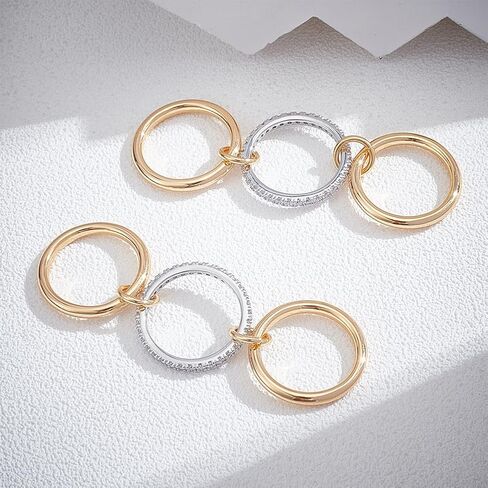 UNICRAFTALE 2Pcs Gold Stackable Rings for Women 3 Rings Set Stainless Steel Cubic Zirconia Finger Rings Multi-Link Connected Rings Metal Dainty Fashion Ring for Lovers Jewelry Gifts in Kuwait