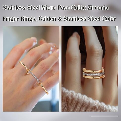 UNICRAFTALE 2Pcs Gold Stackable Rings for Women 3 Rings Set Stainless Steel Cubic Zirconia Finger Rings Multi-Link Connected Rings Metal Dainty Fashion Ring for Lovers Jewelry Gifts in Kuwait