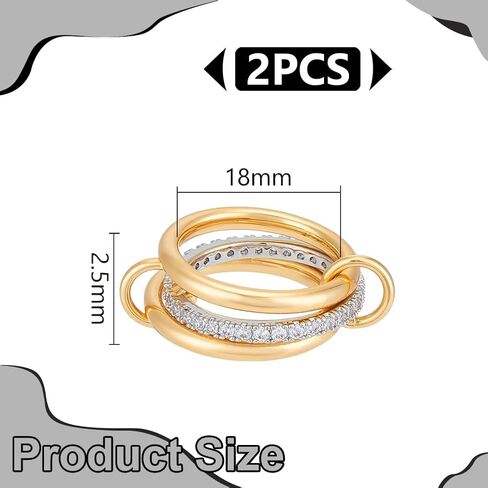 UNICRAFTALE 2Pcs Gold Stackable Rings for Women 3 Rings Set Stainless Steel Cubic Zirconia Finger Rings Multi-Link Connected Rings Metal Dainty Fashion Ring for Lovers Jewelry Gifts in Kuwait
