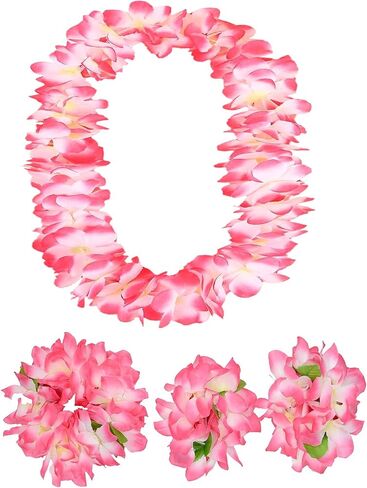Hawaiian Leis Party Silk Flower Leis 41inch Thicken Hawaiian Leis Garland Headband Leis and Hand Leis for Graduation Hula Dance Luau Party, Photo Prop Wedding Birthday in Outdoors (Pink) in Saudi Arabia