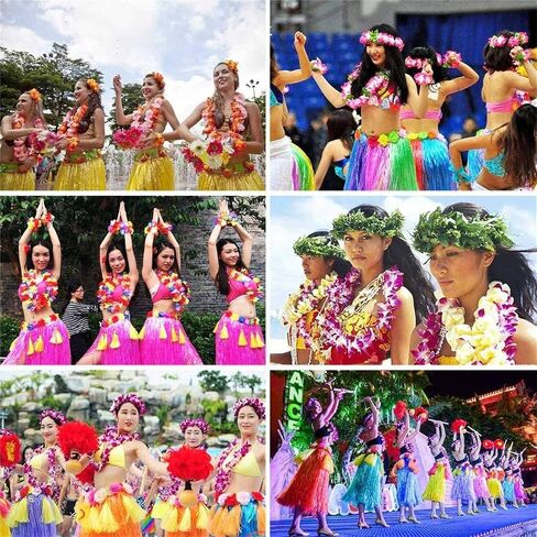 Hawaiian Leis Party Silk Flower Leis 41inch Thicken Hawaiian Leis Garland Headband Leis and Hand Leis for Graduation Hula Dance Luau Party, Photo Prop Wedding Birthday in Outdoors (Pink) in Saudi Arabia